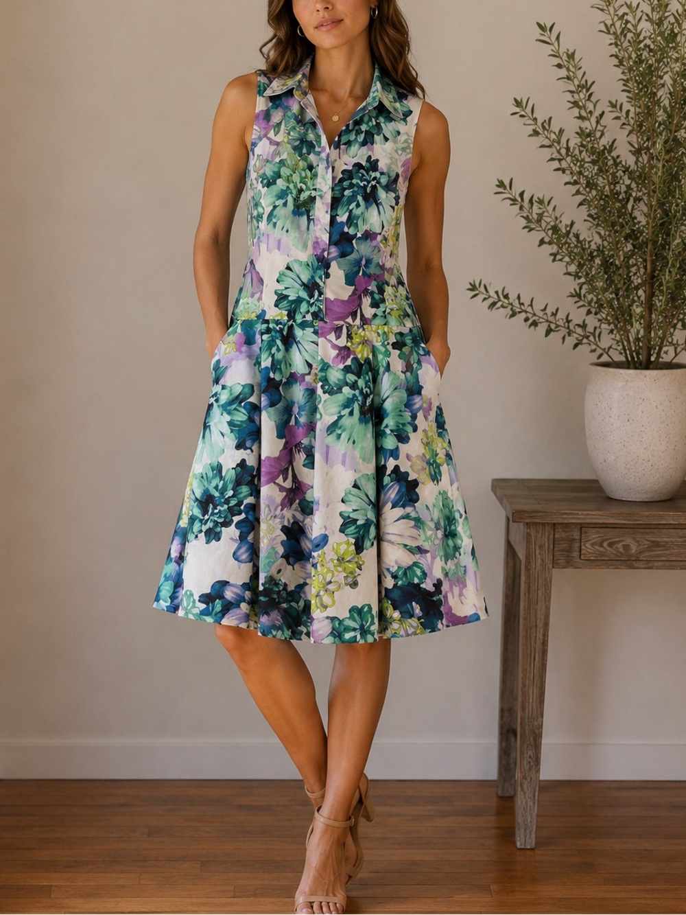 Eliza J Dress in Green & Purple